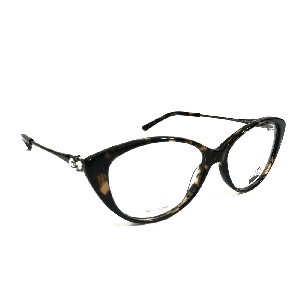 Clip Tech Eyeglasses Frames K3996-C1 Gray Cat Eye Full Rim w/ Clip Ons 54-14-140